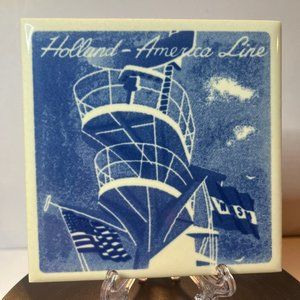 Vintage Holland America Line Blue Delft Tile Coasters Crows Nest